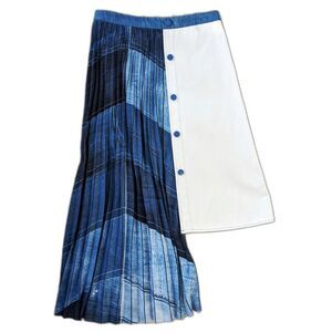 BEULAH STYLE LONDON Asymmetrical Denim & Jeans Print Midi/Maxi Pleated Skirt SzS